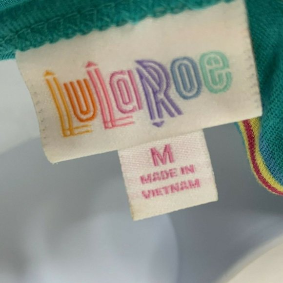LulaRoe Women Blouse Size Medium Striped Green Yellow Short Sleeve Tunic Pullove - Picture 6 of 8
